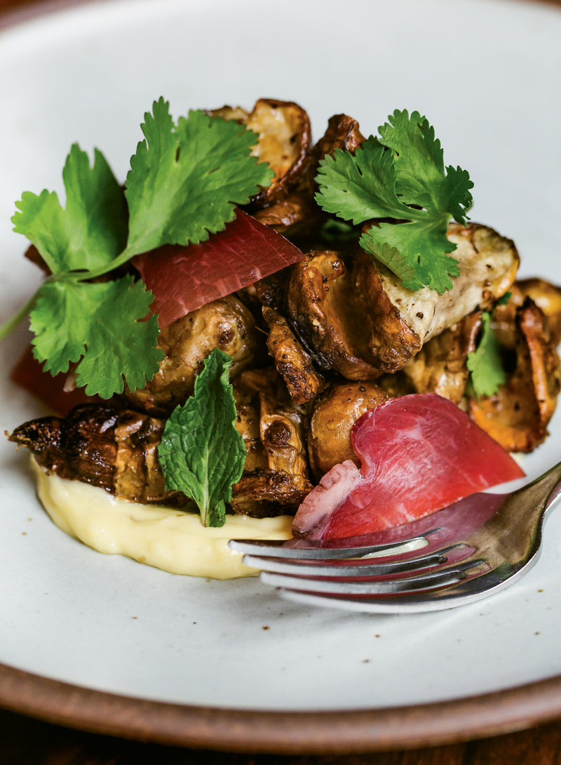 Recipe Roasted Sunchokes with Dried Beef & Fish Sauce Aioli WNC Magazine