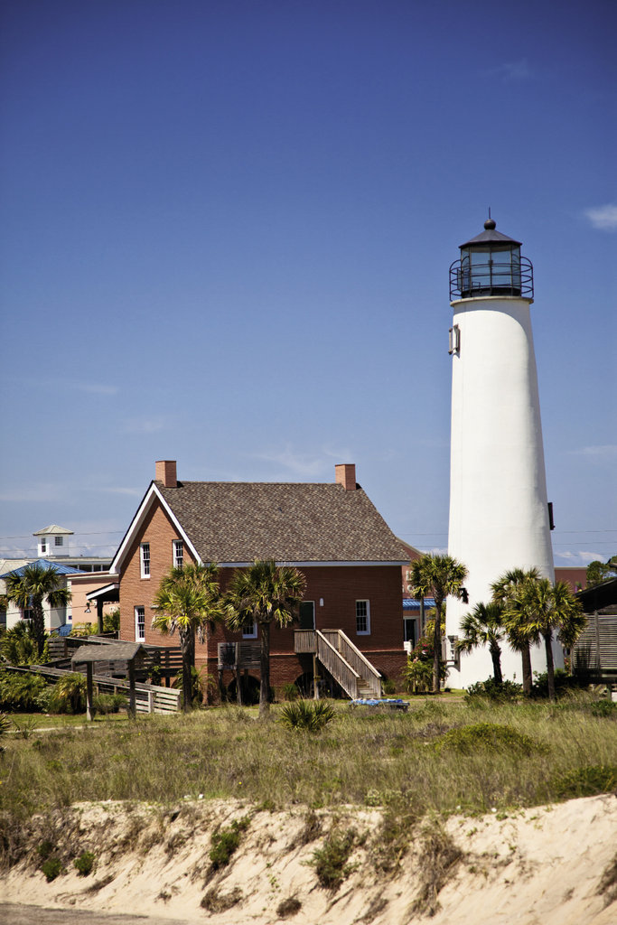 St. George Island has seen many lighthouses since the first was built in 1833. The one visitors tour today was constructed with materials salvaged from the island’s third tower, which stood for 153 years before it collapsed.