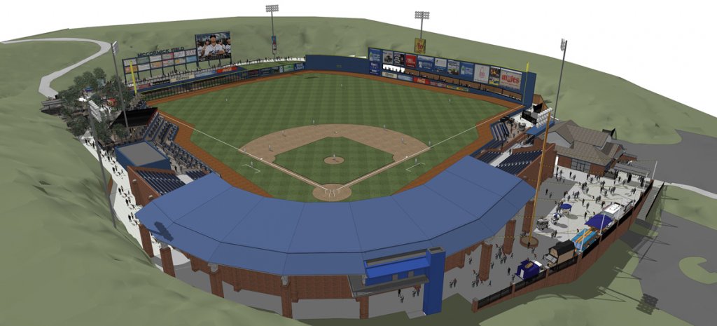 An artist’s rendering of some of the upgrades in the works for the stadium, which include a new weight room and scoreboard, facilities for female staff, and expansion of the concourse.
