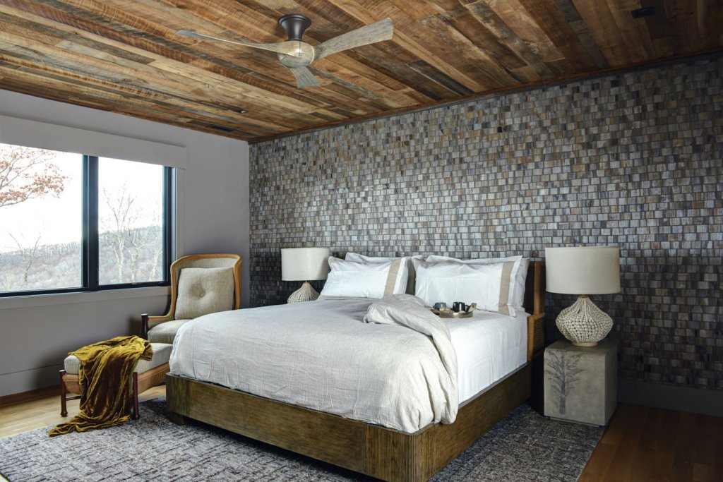 The loft above the living room (above) is furnished with large couches big enough for the Glaubitz’s grandchildren to sleep on when visiting.