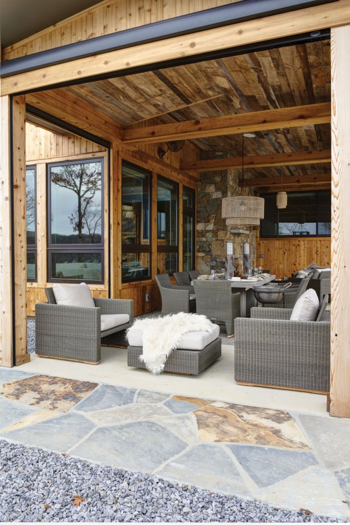 To embrace the location’s serene surroundings, the home features an outdoor dining area.