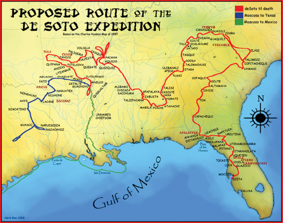 De Soto traversed through much of the American southeast before concluding his journey.