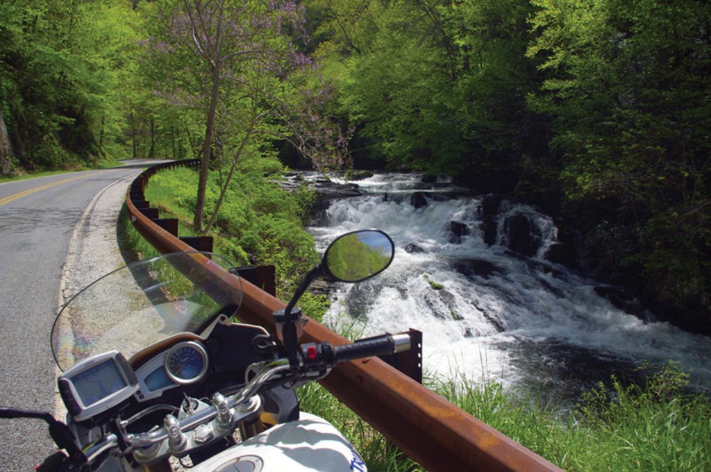 Cascade alongside Wayah Road on the Land of the Waterfalls Loop.