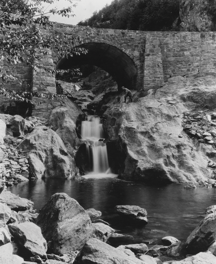 A Forest Service bridge above Sunburst Falls in Pisgah National Forest.