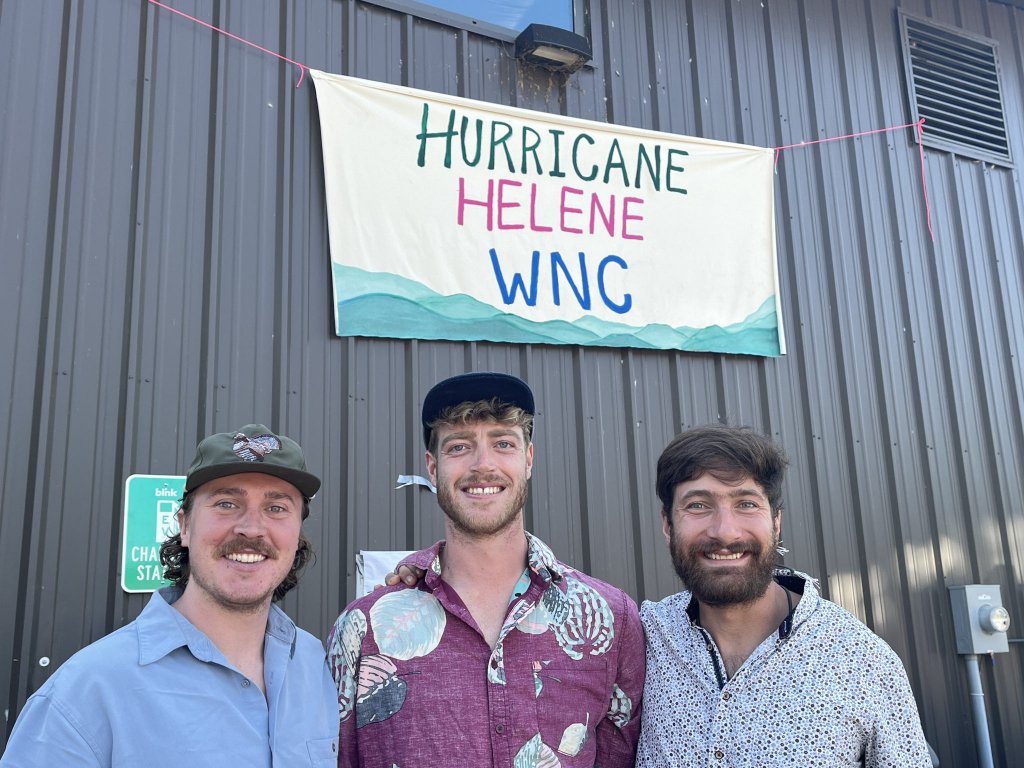 Four weeks ago, in the hours after Hurricane Helene ravaged our region, three friends (L-R), Cooper Leist, Lance Buskey and Sam Iatarola, gathered and started working to get essential supplies out to their neighbors. They quickly mobilized the help of other friends from the outdoors, rescue and paddling communities, and the Hurricane Helene WNC initiative was born. More than 600 missions to 14 counties and a thousand volunteers later, we continue the important work of delivering vital resources to hard-hit and under-served areas across the region with the mission of building resilient communities in post-Helene Appalachia. -courtesy Helene Rebuild Collaborative