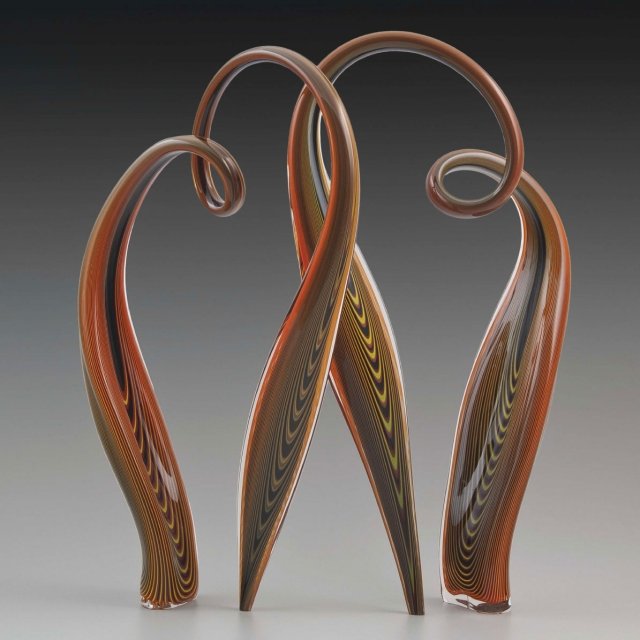 Bowing Series, Chocolate Sand Red, blown glass, 28&quot; tall By Greg Fidler, Bakersville