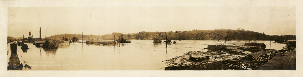 The Great Flood of 1916 destroyed much of the industrial and transportation infrastructure surrounding the French Broad.