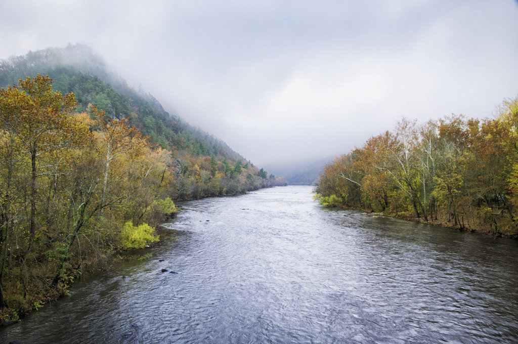 “The French Broad is a river and a watershed and a way of life where day-before-yesterday and day-after-tomorrow exist in an odd and  fascinating harmony….” —Wilma Dykeman, The French Broad. Photograph by Lori Kincaid, French Broad River in Hot Springs