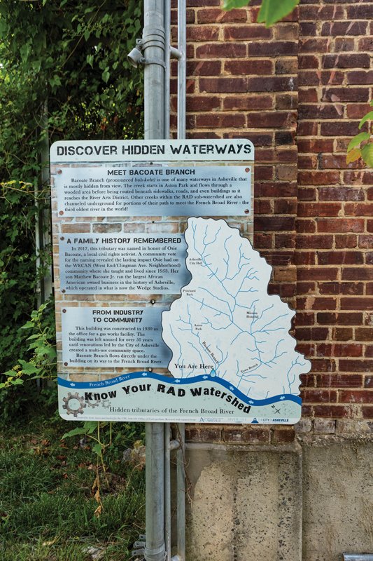 At Bacote Branch, a sign stands to share the origins of the creek’s name.