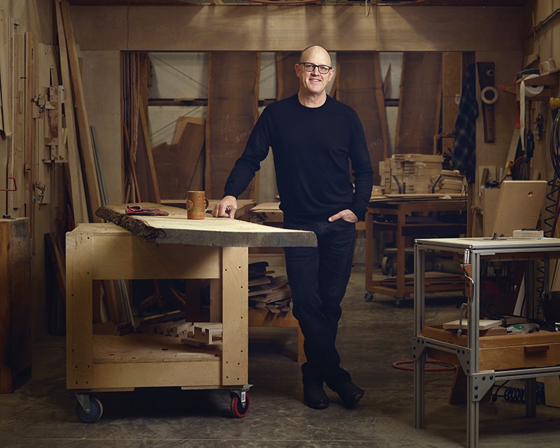 Modern furniture makers like Brian Boggs use a mixture of wood in their products, such as bar seats with maple legs and poplar tops.