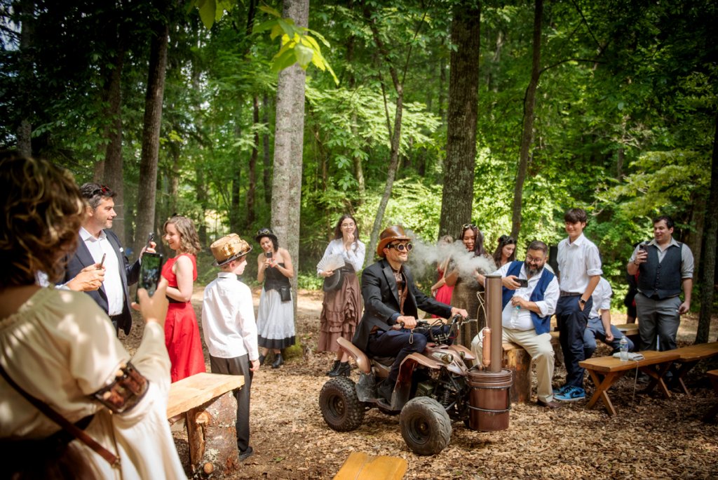 Along with fun elements like an ATV-turned-locomotive and steampunk attire, guests also dressed up in matching costumes and danced the night away.