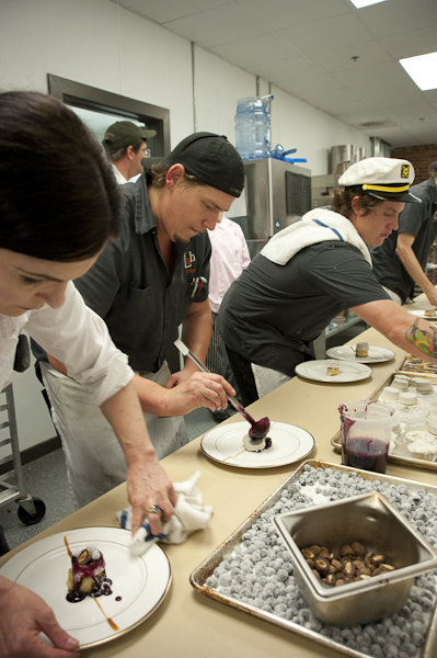 Team LAB plates their blueberry chocolate strudel.