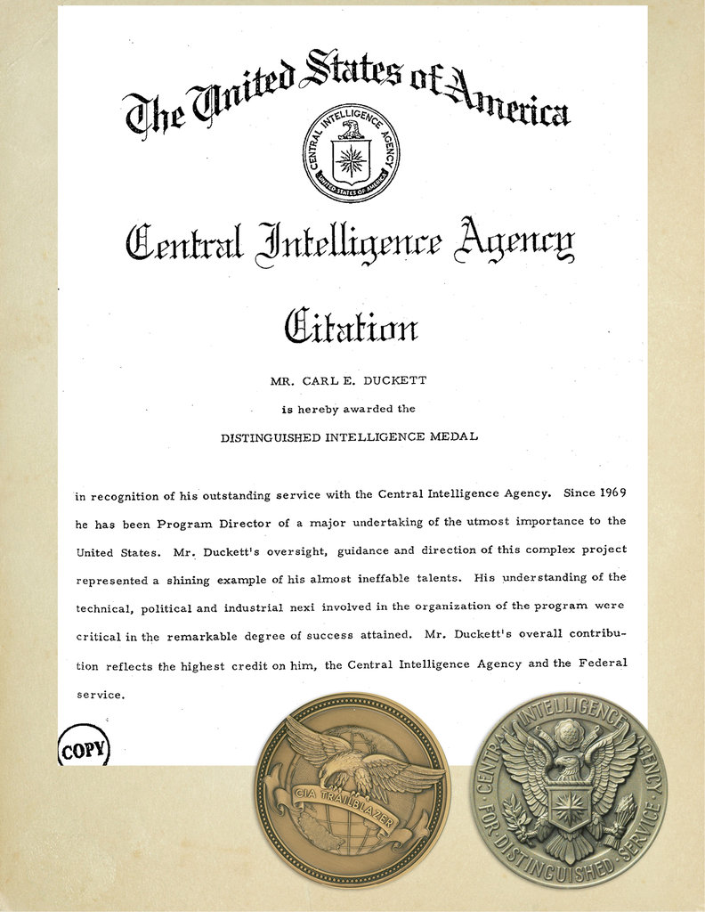 Duckett is one of the few CIA officers in history to receive the Distinguished Intelligence Medal twice, and in 2007, the agency posthumously named him one of its 50 key trailblazers.