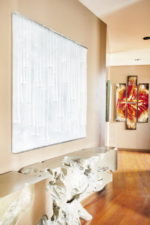 In the foyer, works of art have been sourced from around the world.