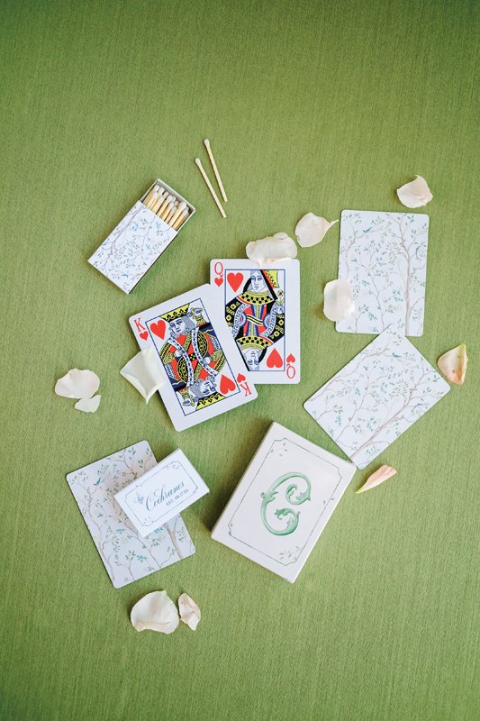 The couple’s playing card party favors were inspired by frequent games with friends.