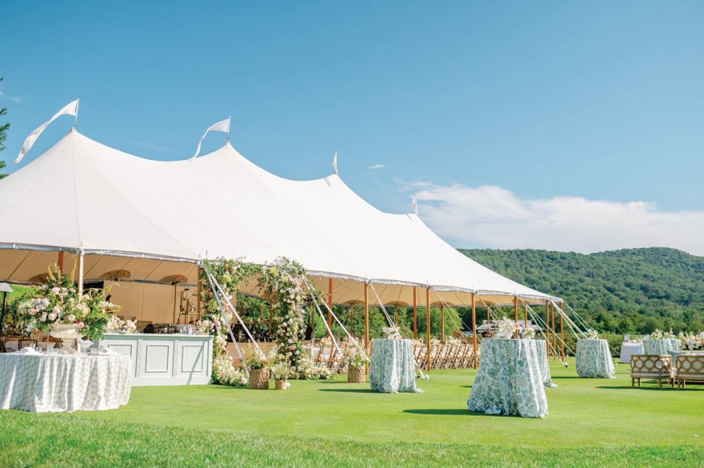 The grand tent’s open sides afforded unobstructed views of the surrounding mountains.