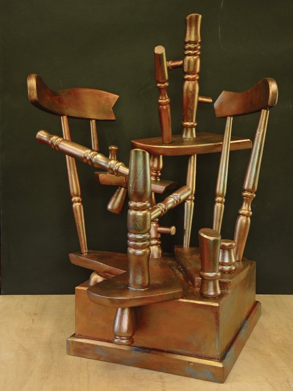 Langsner is inspired by the intricacies of antique chairs. He uses deconstructed chairs to create one-of-a-kind sculptures like the one seen above.