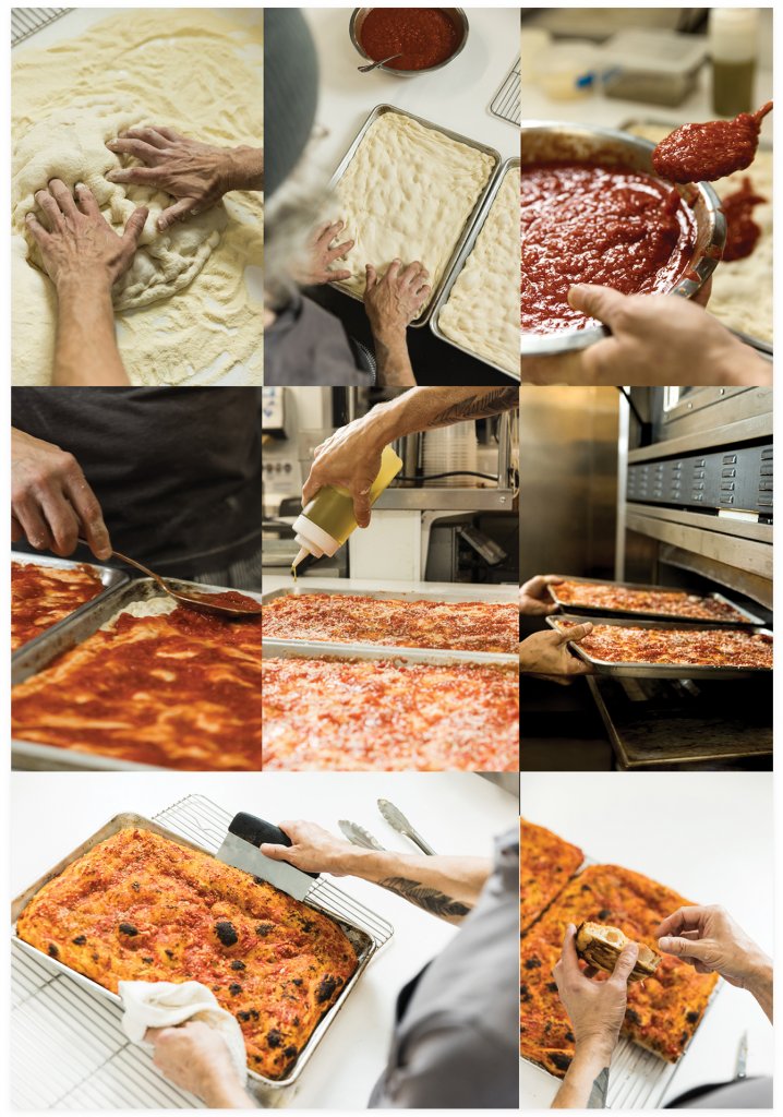 FIRED UP - Once the dough has been prepared, it&#039;s time to get baking. Prepare the dough by dimpling it similarly to foccacia, and spread the tomato sauce onto the dough.