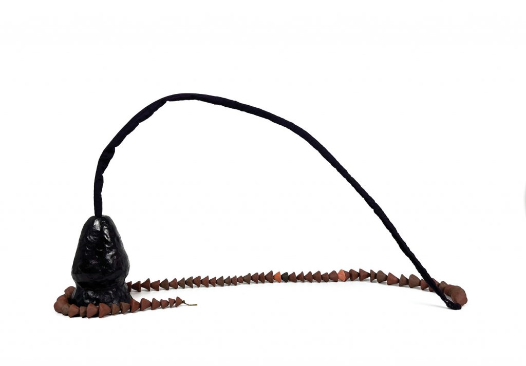 &#039;Folly&#039;, stoneware, earthenware, iron, manganese, copper, indigo, cotton, and wool.