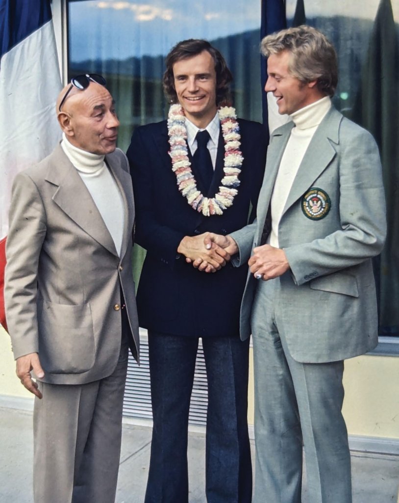 Jean-Claude Killy was part of the spectacle flanked left and right by Jack Lester and Jim Cottrell.