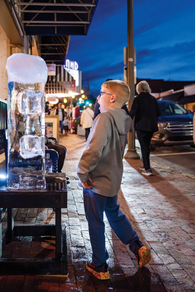 Freezing fun Waynesville and nearby Maggie Valley are hosts for Haywood Ice Fest, a family-friendly four-day event that celebrates all things frost, including ice sculptures. Courtesy of Visit Haywood.