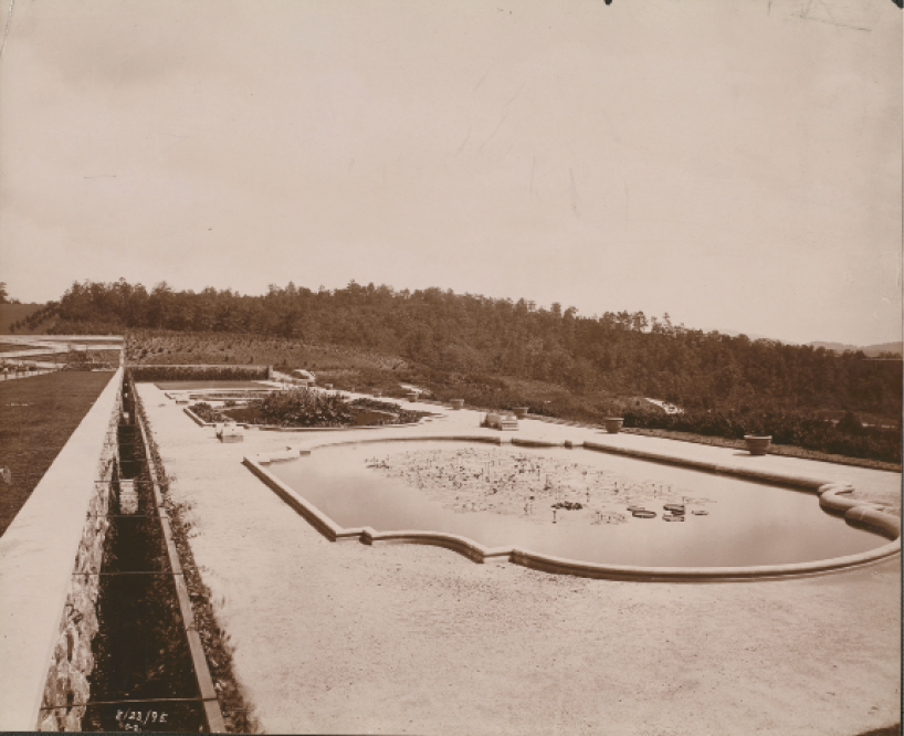 An early photo of the Italian Garden during its construction.