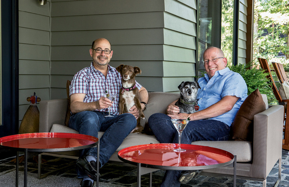 Mark Goldberg (left) and Jeff Sadagursky designed and decorated their dream home, where pups Izzi and Gracie rule the roost.