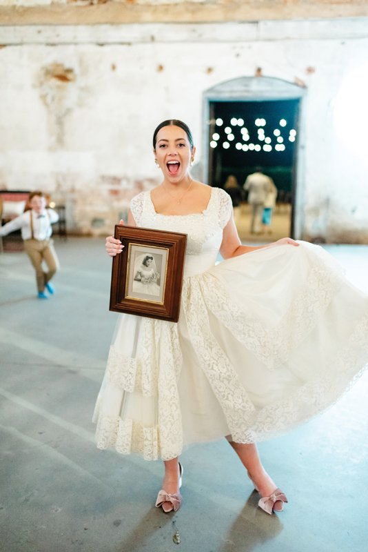 The bride in her grandmother’s wedding dress.