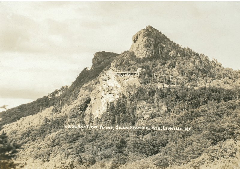 Grandfather Mountain’s first auto-accessible attraction, Observation Point, had opened in the mid-1930s and would attract Smith’s trail building attention before the Swinging Bridge came along in 1952.
