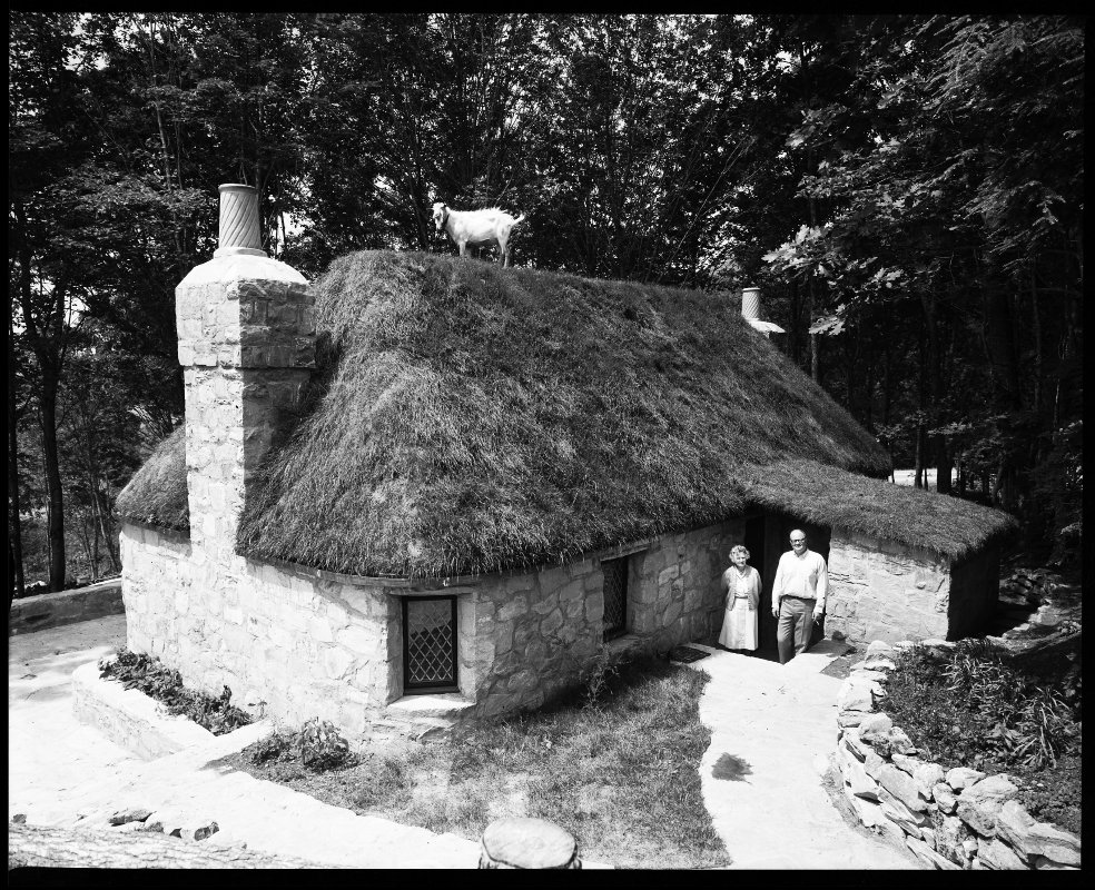 Ode to home Invershiel was a reflection of the strong Scottish heritage in the High Country. Agnes McRae Morton, who cofounded the Grandfather Highland Games (top) in 1957, is shown with her son, Julian, outside her croft house, while a pet goat nibbles on the grass roof.