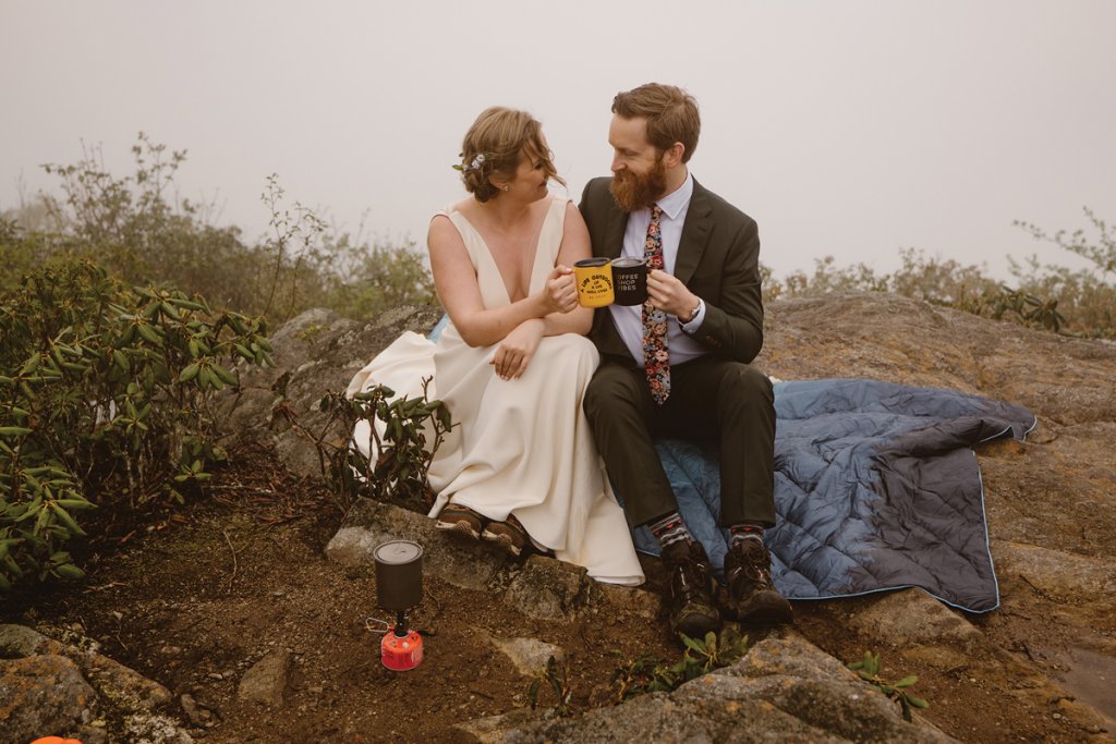 Gracie and Rob, both avid hikers, like to take the long way to different spots along the East Coast. Eloping with a small group of only seven guests let the couple focus on being present and enjoying their wedding without the added pressure of a large event.