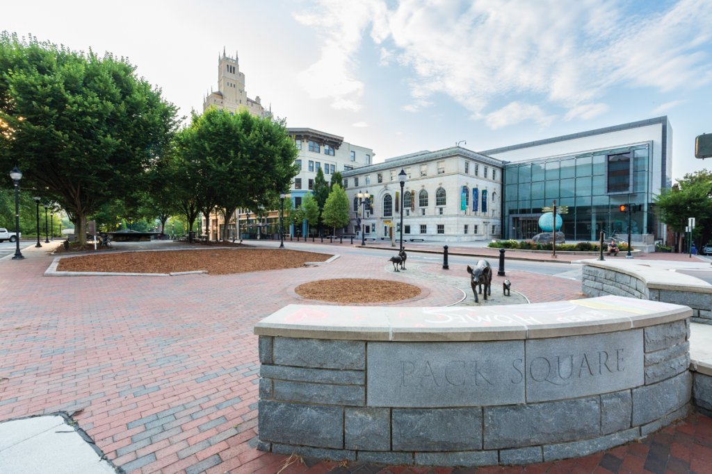 Asheville’s Pack Square once held a monument to Zebulon Vance, a former North Carolina governor who owned slaves. The obelisk was eventually removed and destroyed in May 2021 after legal battles between the city and historic preservation societies.