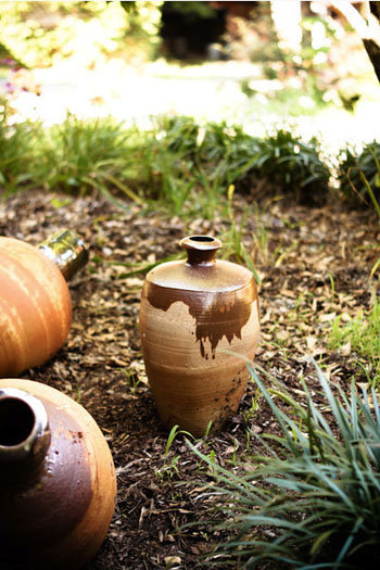 Art is spread across the campus, including this outdoor pottery installation.