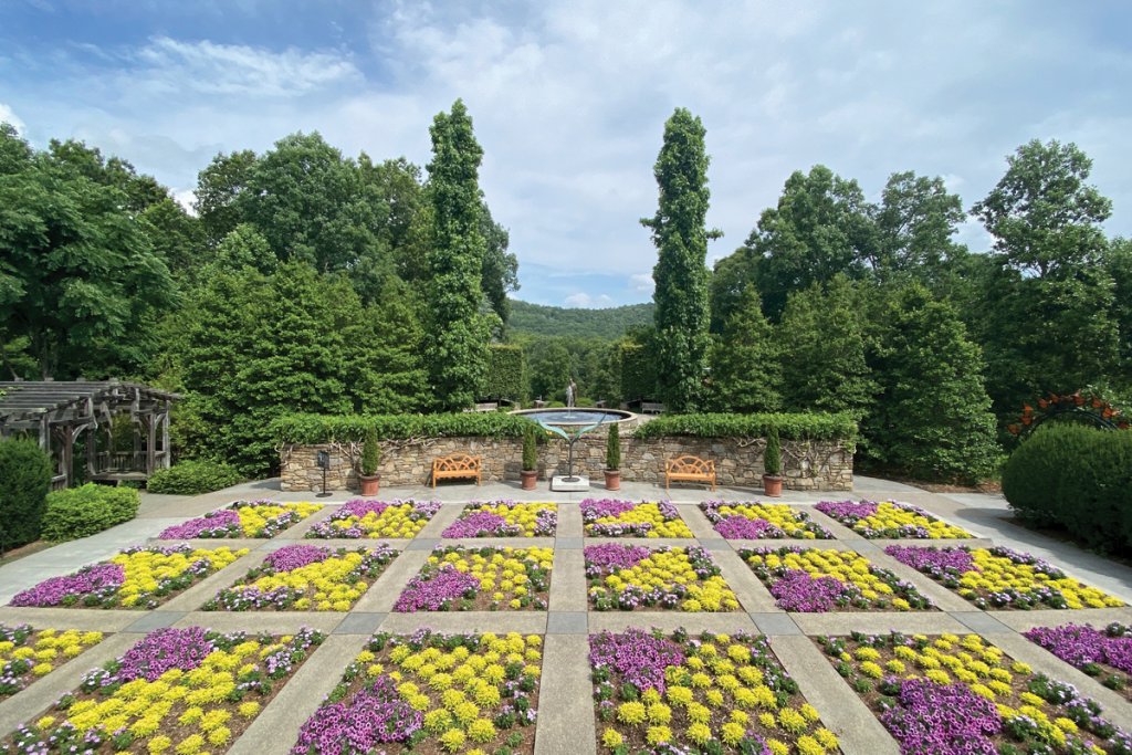 The Quilt Garden’s floral arrangements change every two years.