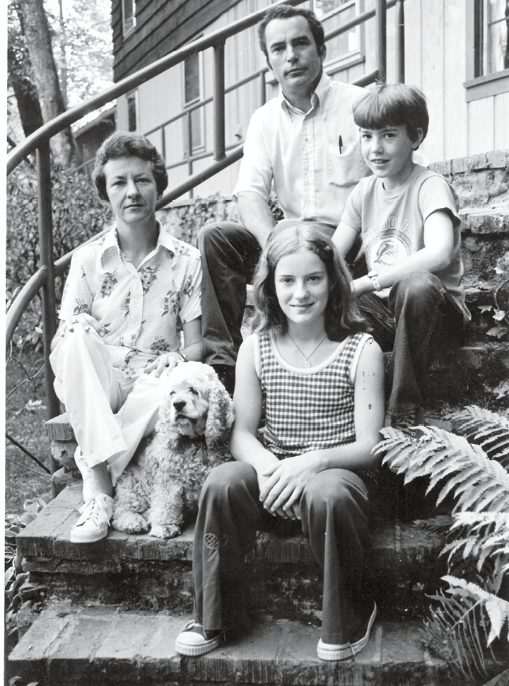 Tight-knit Team: Lemel, her brother, Bradley, and parents, Sue and Bill Ives, circa 1974. Her father moved them to the camp in 1966.  He later served as Transylvania County commissioner and a State House representative.