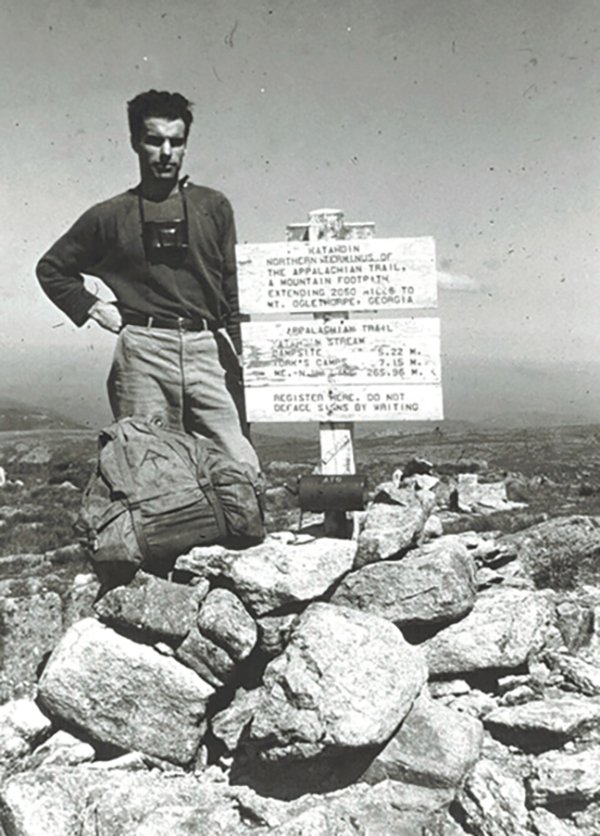 Earl Sheffer photographed here on Maine’s Mount Katahdin, is considered the first reported AT thru-hiker (1948).
