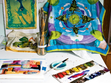Sweetland uses watercolor to paint on silk