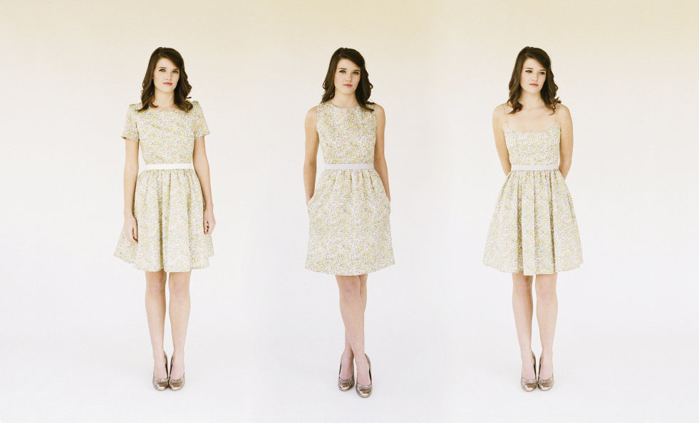 The Bellis, Zinnia, and Clover garden party dresses in poppy fabric are fresh for any party. Photograph by Dustin Deal