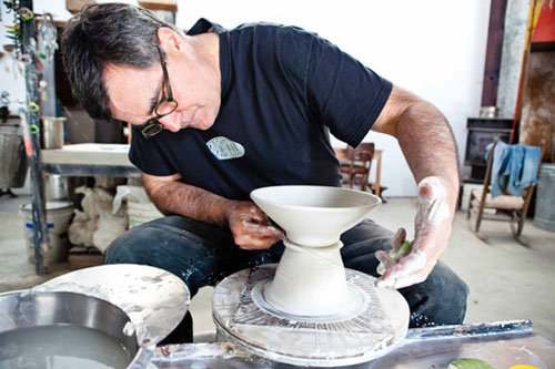 Though mixed media sculptures are his primary focus, Sherrill still enjoys throwing functional works on the wheel.