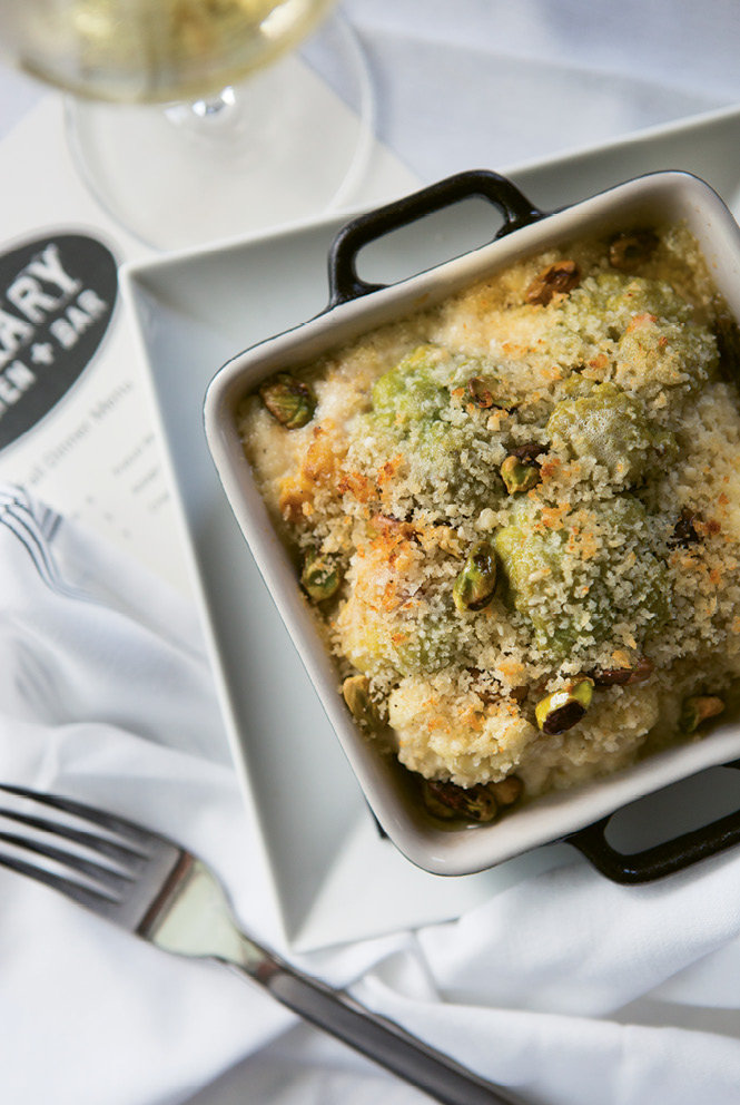 Cauliflower gratin with a brown butter-Parmesan crust and oven-roasted pistachios