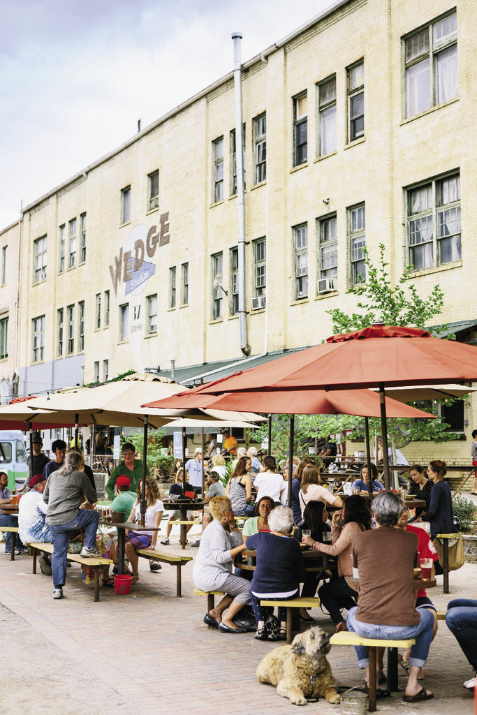 The Wedge Brewing Company, which opened in Asheville’s River Arts  District in 2008, is as popular for its expansive outdoor patio as it is for its beers. At present, there are eight original brews on tap, including the varieties shown opposite.
