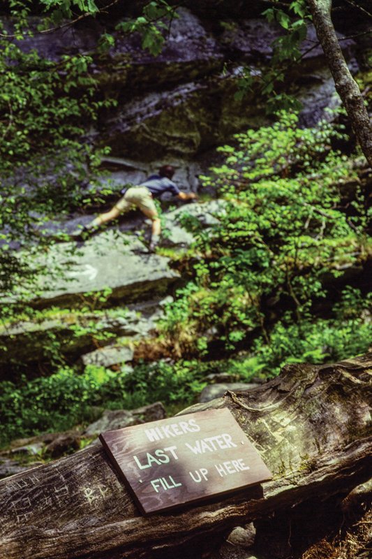 Lower down, a new sign on the newly pruned path, not far from Little Grassy Falls.