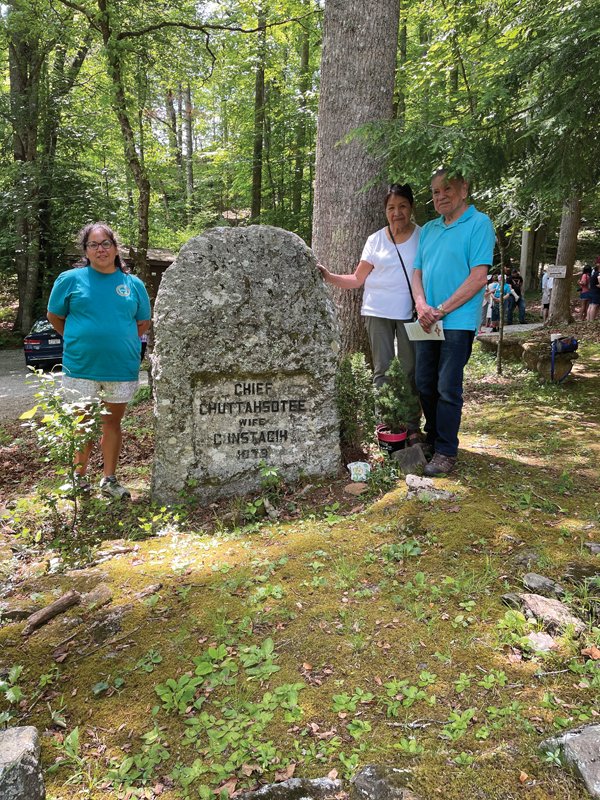 A marker honoring Sand Town’s first chief, Chuttatoee and his wife Cunstagih, who were also known as Jim and Sally Woodpecker.