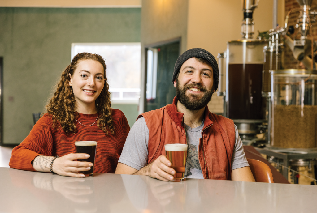 Owners Kaeleigh McCauley and Julian Arena of Outsider Brewing use one-of-a-kind glass fermentation devices to share their process with patrons.