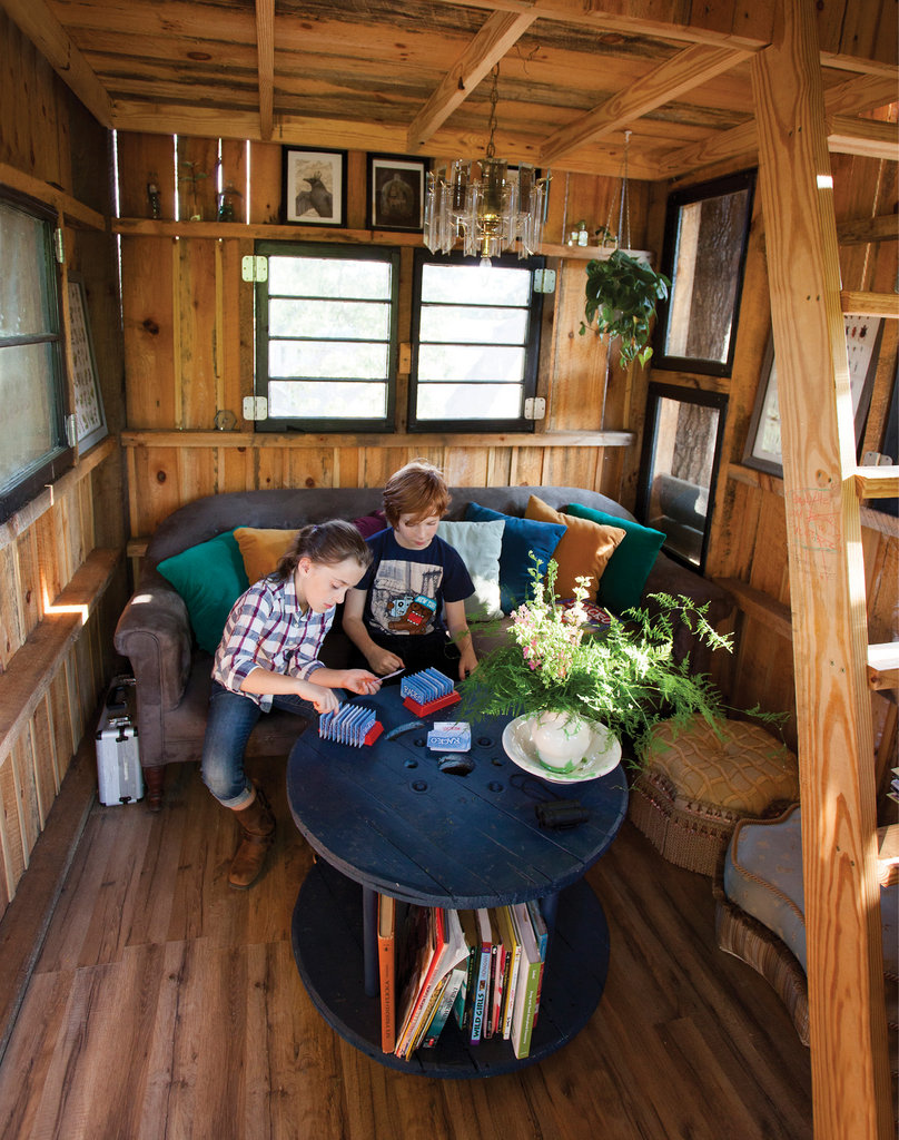 In the tree house, Annabelle and best friend Jackson can play games or relax with a book in the loft, surrounded by stained glass and diamond-style windows.