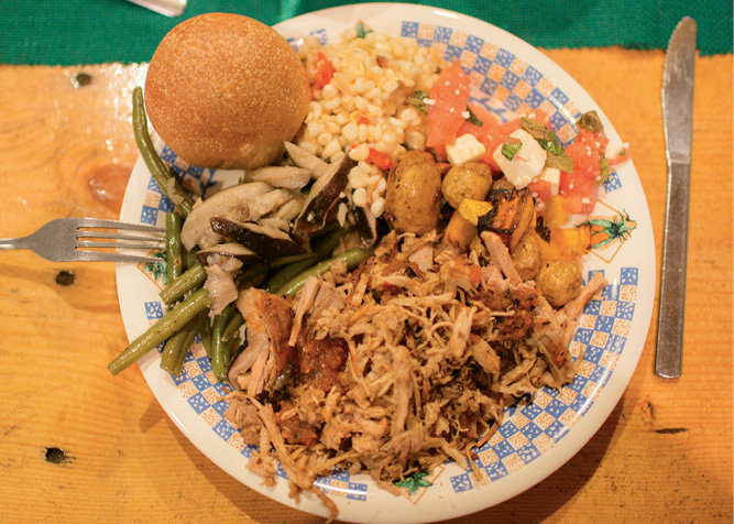 Dinner featured pulled pork, southern sides, and watermelon salad.