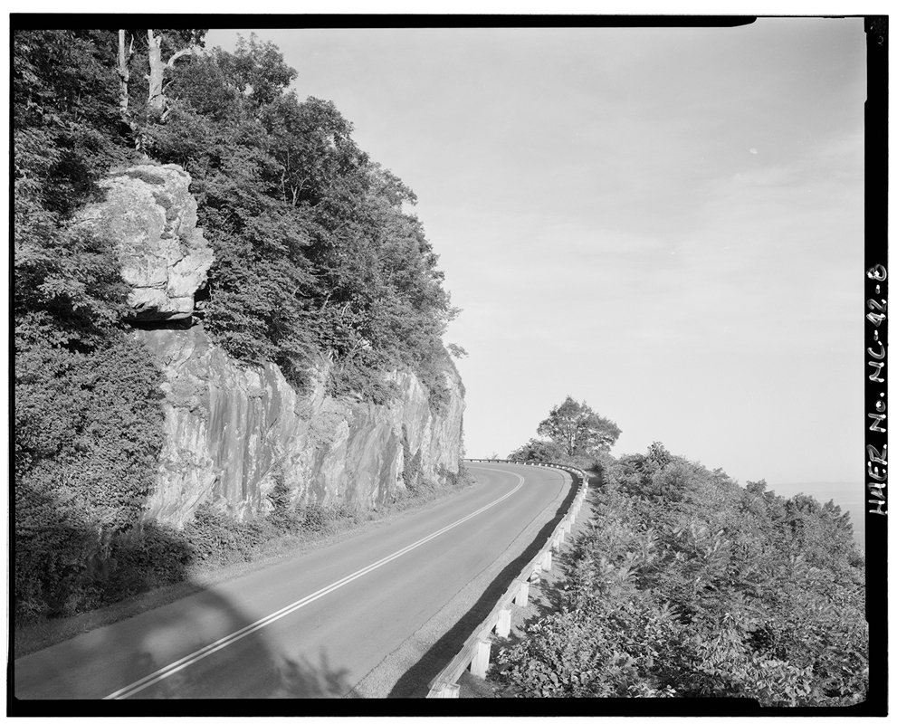 Massive road cuts like this were needed in North Carolina near Doughton Park, Pisgah Inn, and elsewhere.