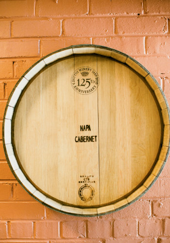 A wine barrelhead adorns the central hall.